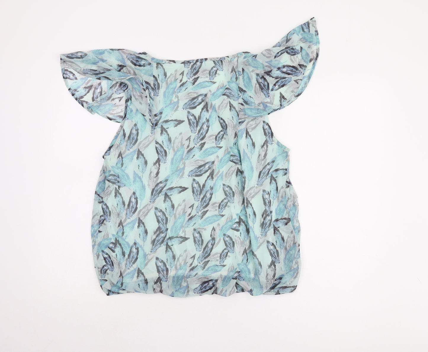 RJR John Rocha Women's Blue Floral Blouse, Size 14, Flutter Sleeve