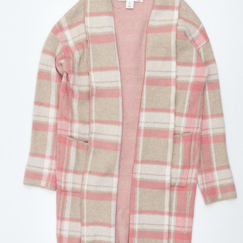 Max Studio Women's Pink Plaid Open Front Cardigan, Size S