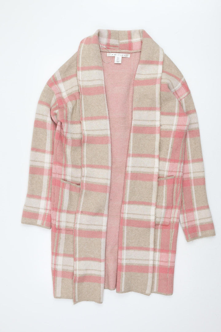 Max Studio Women's Pink Plaid Open Front Cardigan, Size S