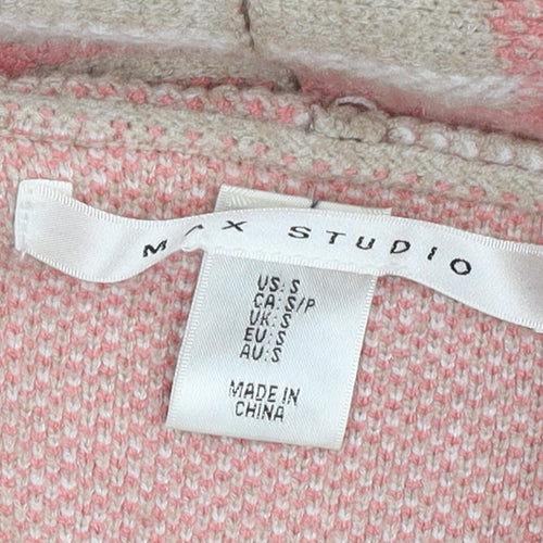 Max Studio Women's Pink Plaid Open Front Cardigan, Size S