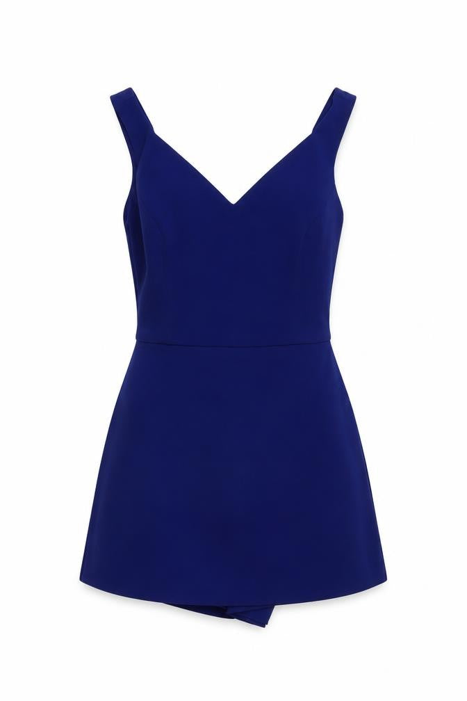 Front view of Zara Women Blue Sleeveless V-Neck Playsuit S