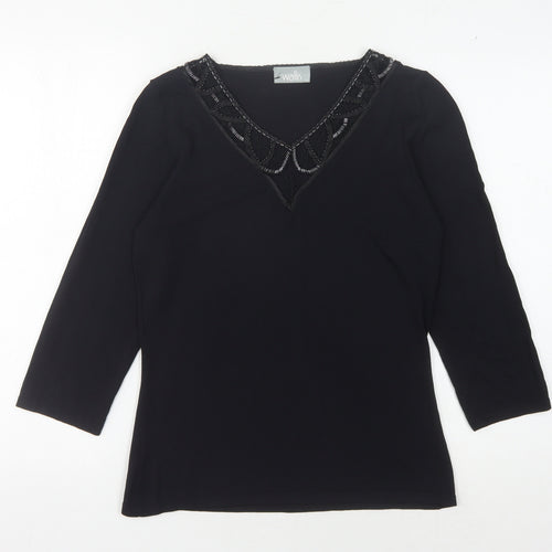 Wallis Women's Black 3/4 Sleeve Beaded Blouse Size 12