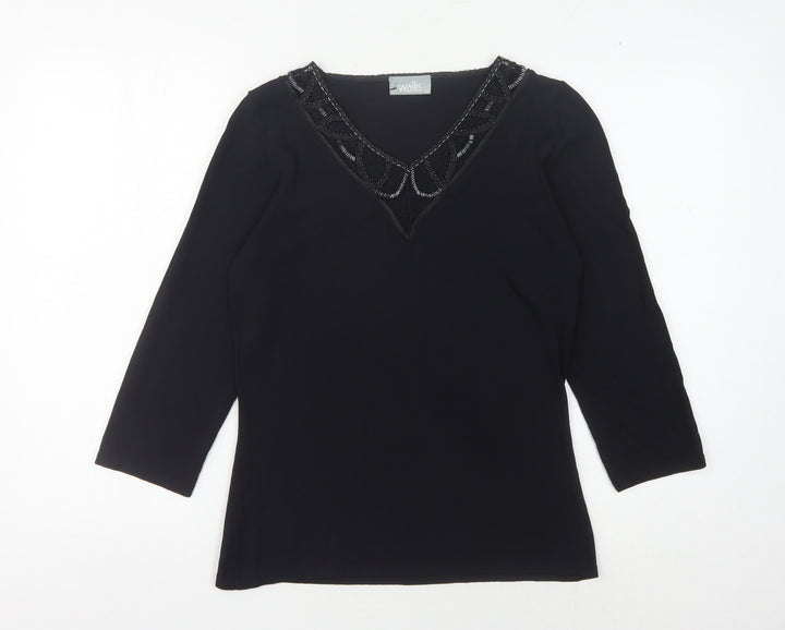 Wallis Women's Black 3/4 Sleeve Beaded Blouse Size 12