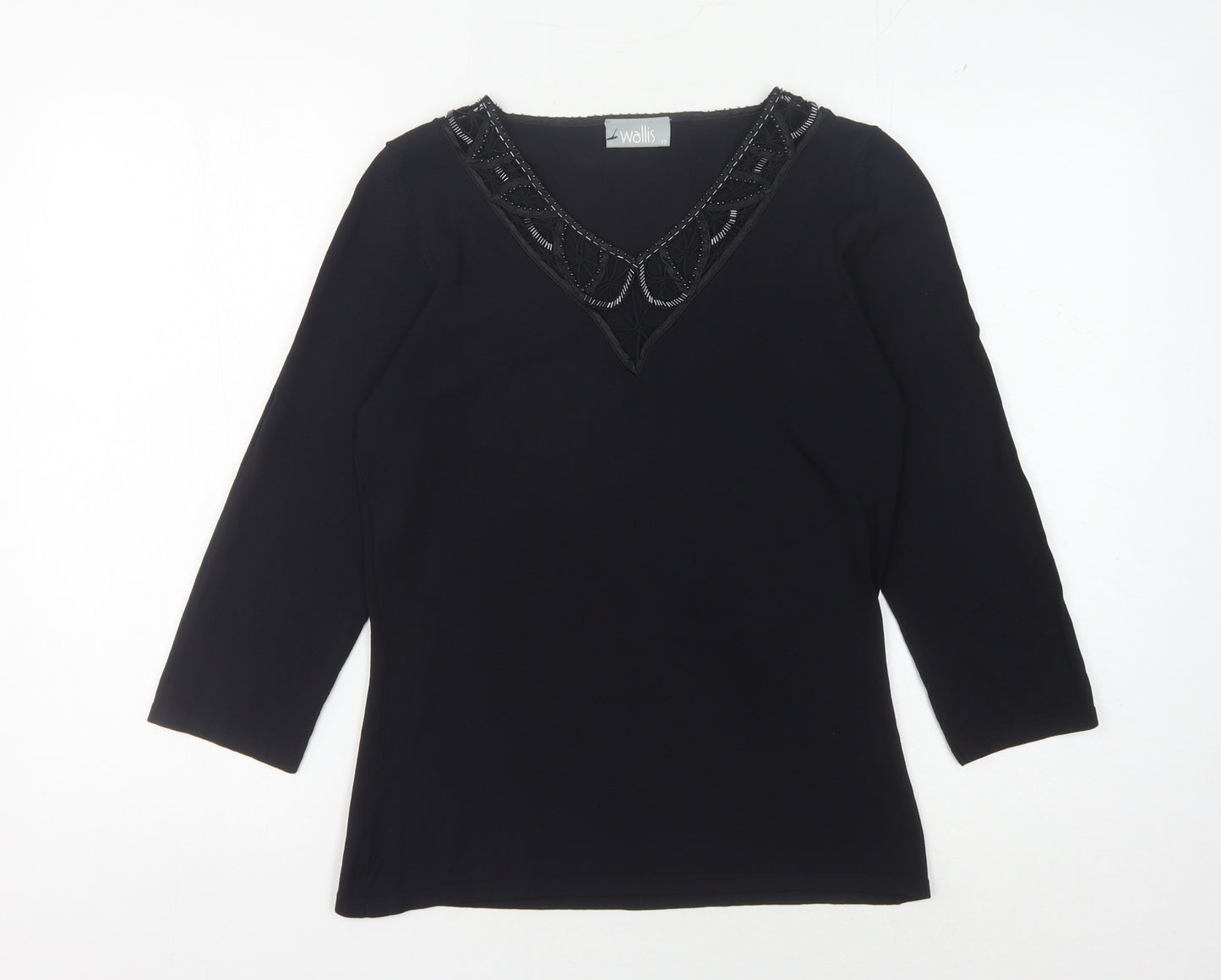 Wallis Women's Black 3/4 Sleeve Beaded Blouse Size 12