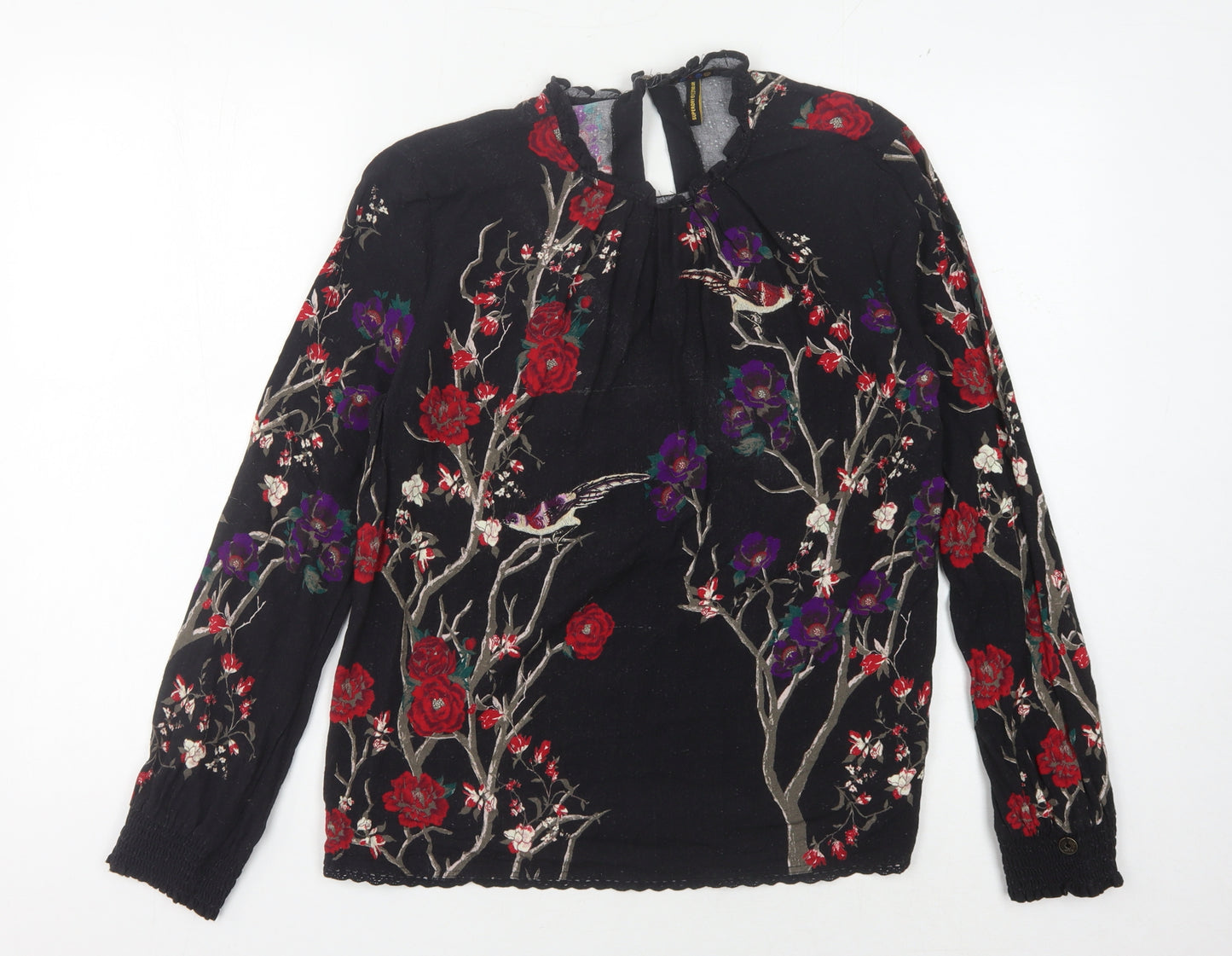 Superdry Women's Black Floral Embroidered Top Size 10