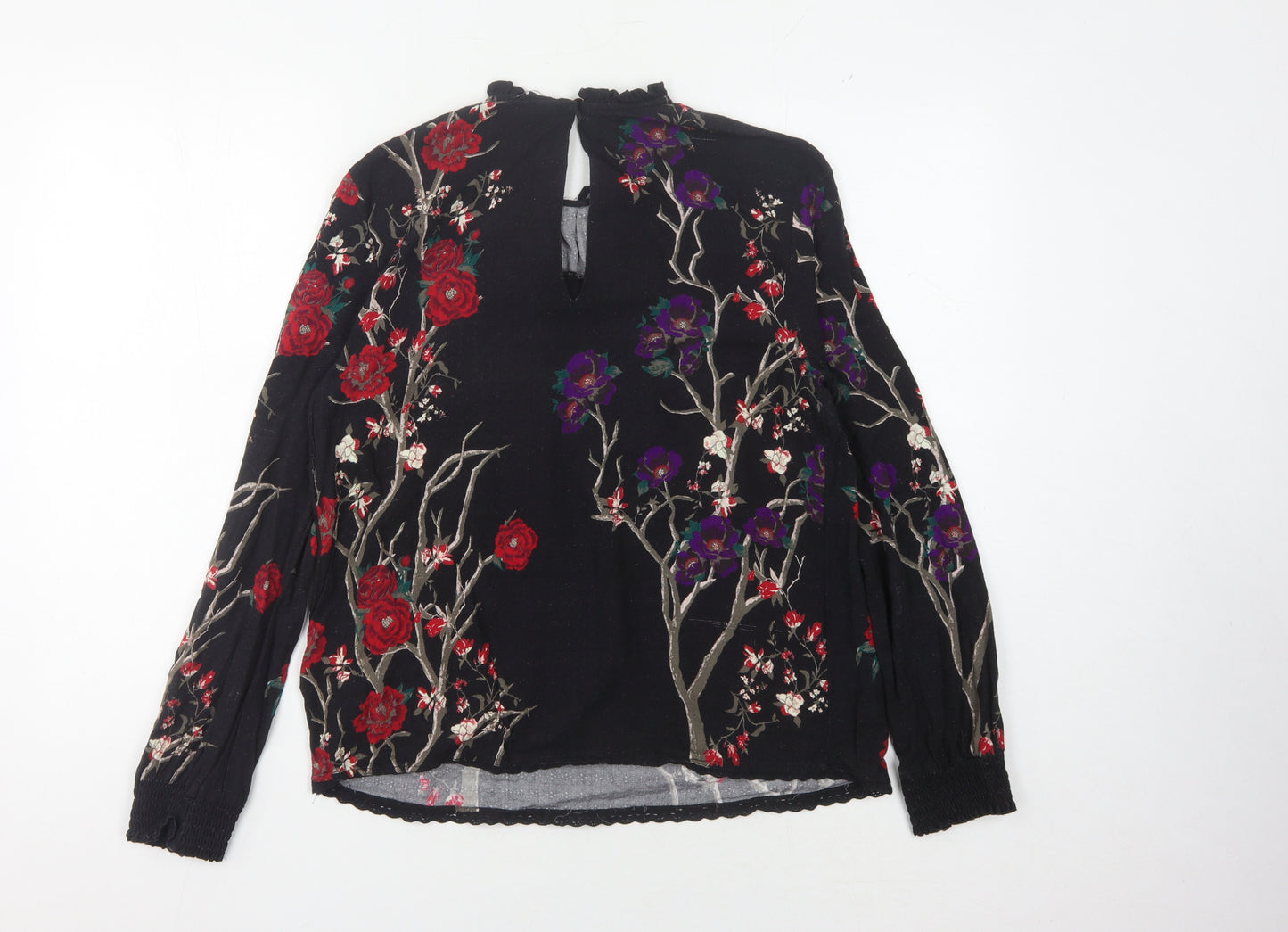 Superdry Women's Black Floral Embroidered Top Size 10