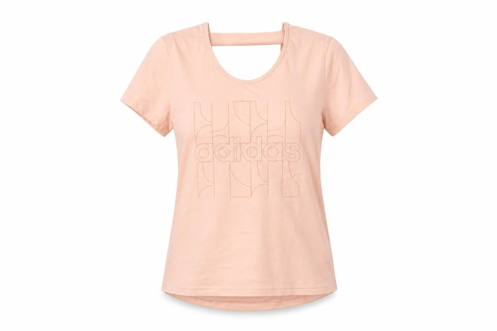 Front view of Adidas Women's Pink M Basic T-Shirt Climalite