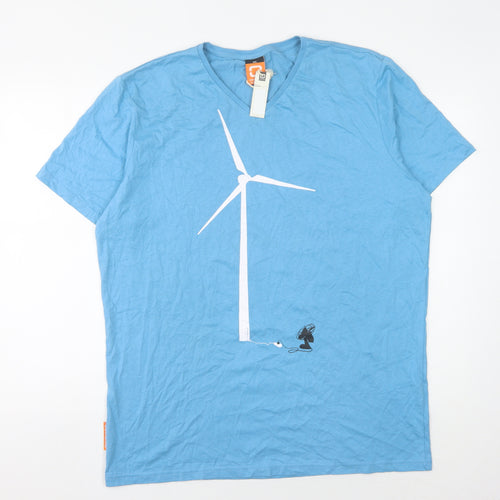 Okimono Men's Blue 2XL V-Neck Graphic T-Shirt