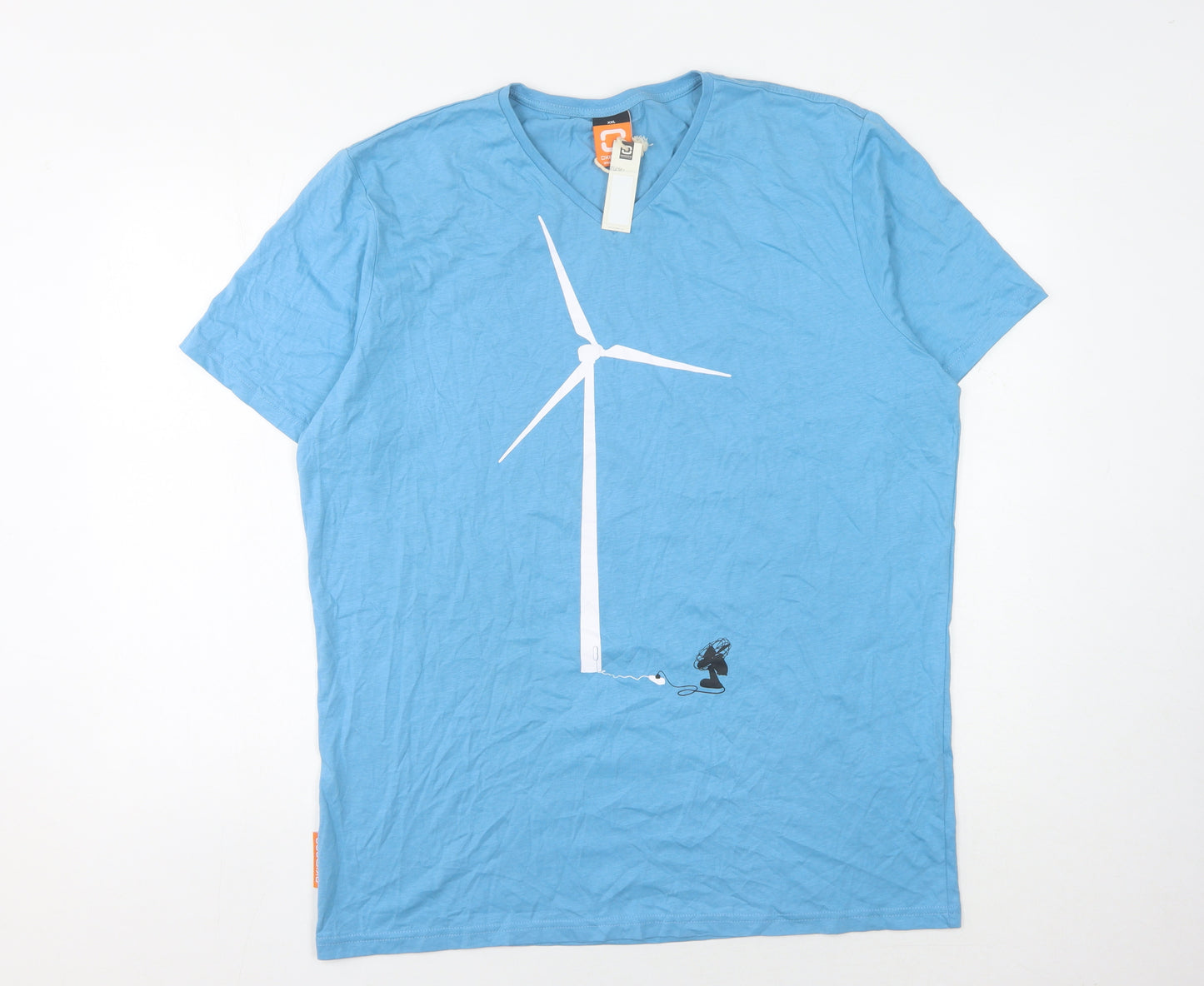 Okimono Men's Blue 2XL V-Neck Graphic T-Shirt