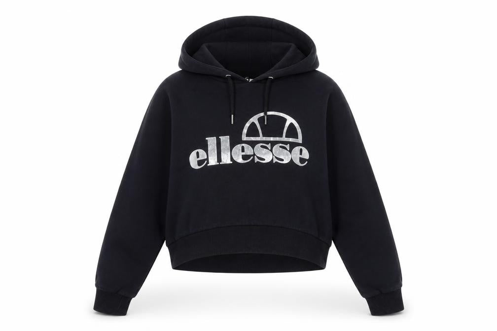 Front view of Ellesse Women’s Black Hoodie, size UK 8, Pullover