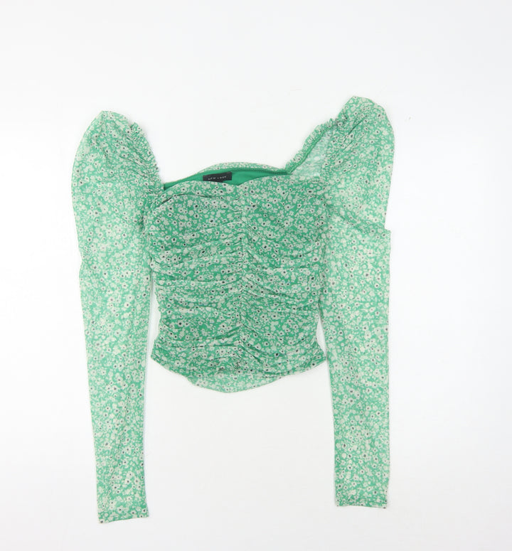 New Look Women's Green Floral Blouse, Size 10