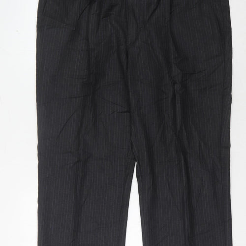 DAKS Men's Black Wool Striped Trousers, 54S