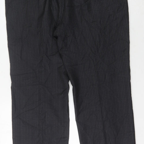 DAKS Men's Black Wool Striped Trousers, 54S