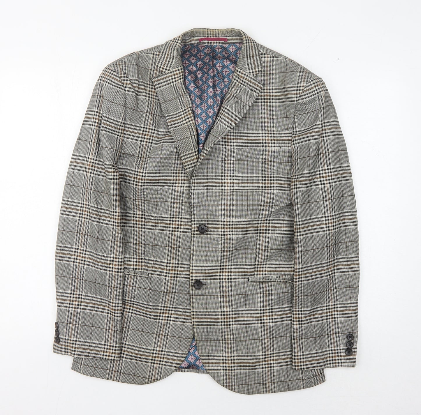 Next Men's Grey Plaid Blazer Jacket, 38 Short Length