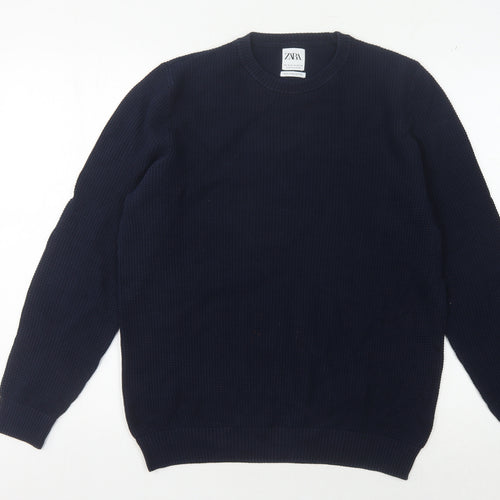 Zara Men's Blue Cotton Pullover Jumper M