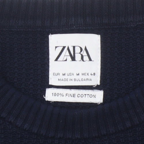 Zara Men's Blue Cotton Pullover Jumper M