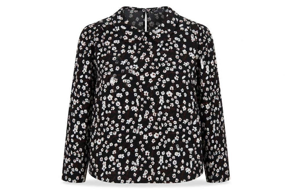 Front view of Marks & Spencer Women's Black Floral Blouse, size 14