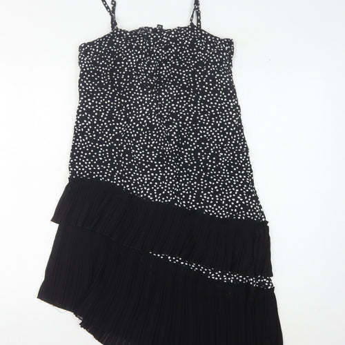 Women's Black Polka Dot Asymmetric Slip Dress
