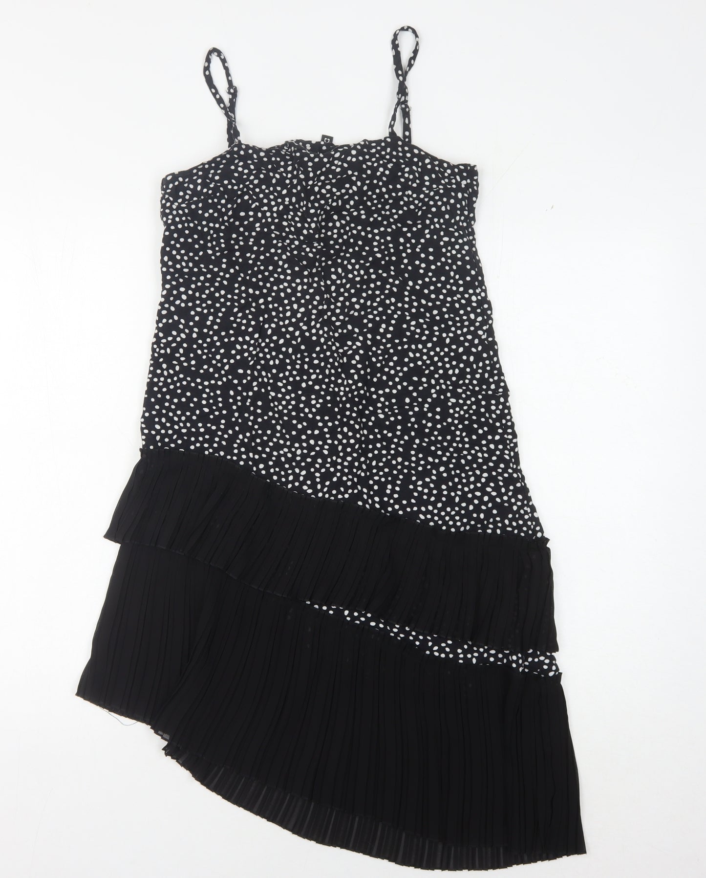 Women's Black Polka Dot Asymmetric Slip Dress