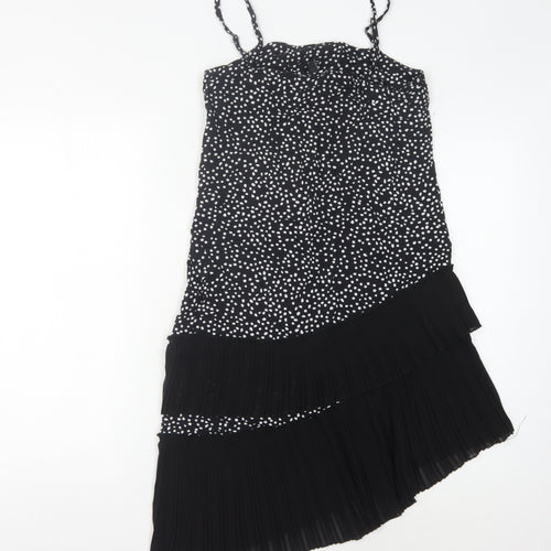 Women's Black Polka Dot Asymmetric Slip Dress