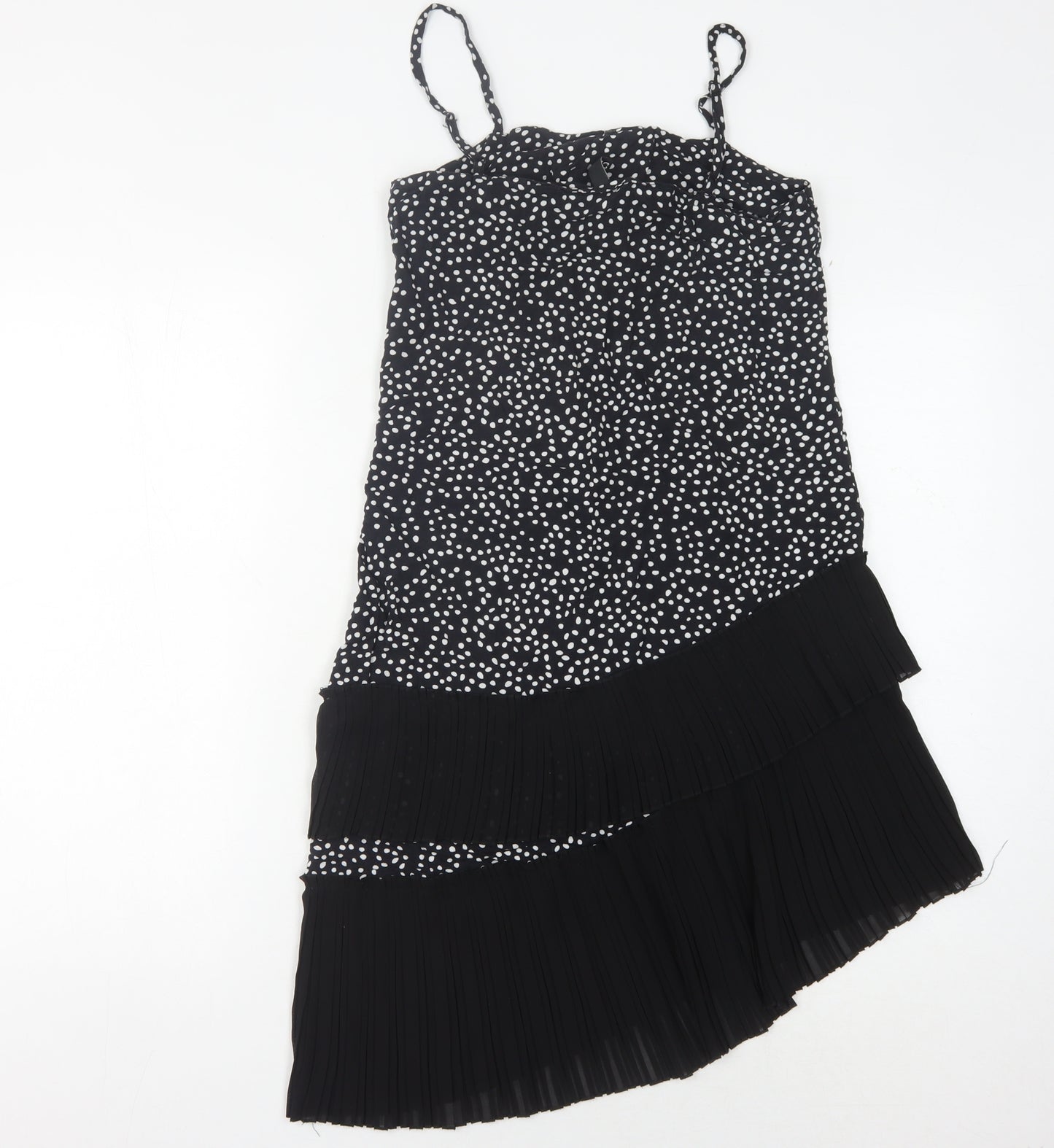 Women's Black Polka Dot Asymmetric Slip Dress