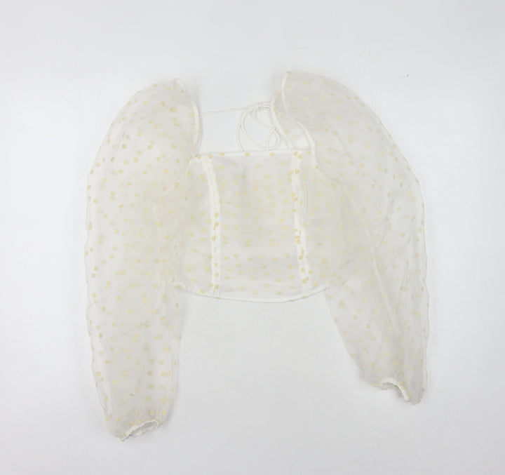 Topshop Women's White Polka Dot Cropped Blouse - Size 8