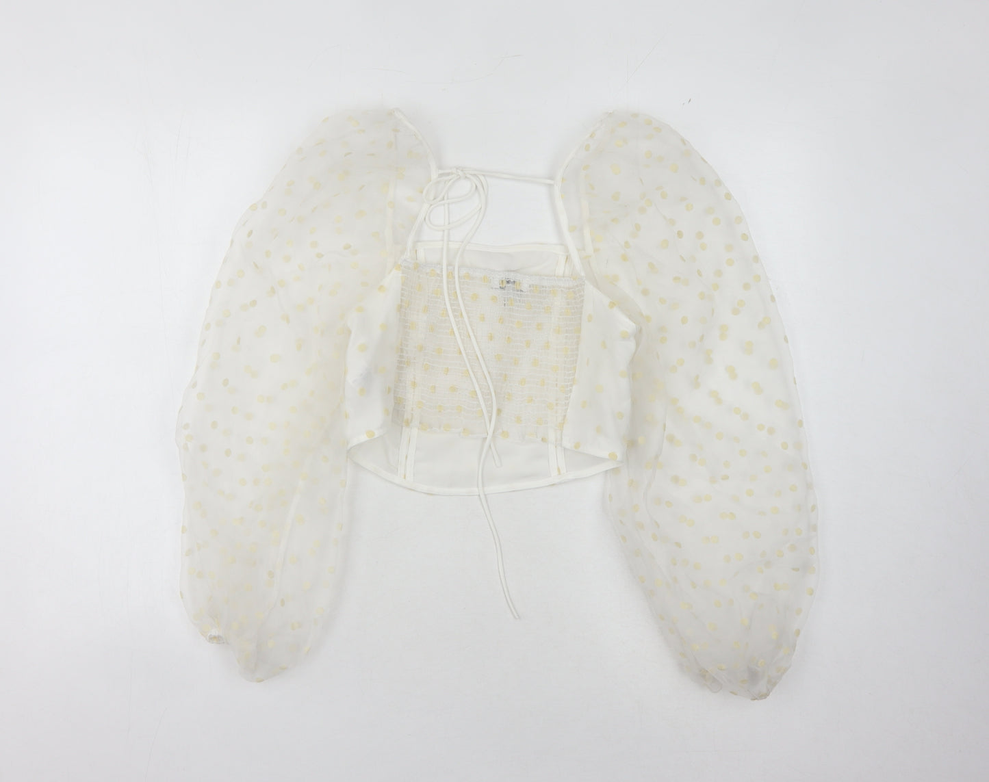 Topshop Women's White Polka Dot Cropped Blouse - Size 8
