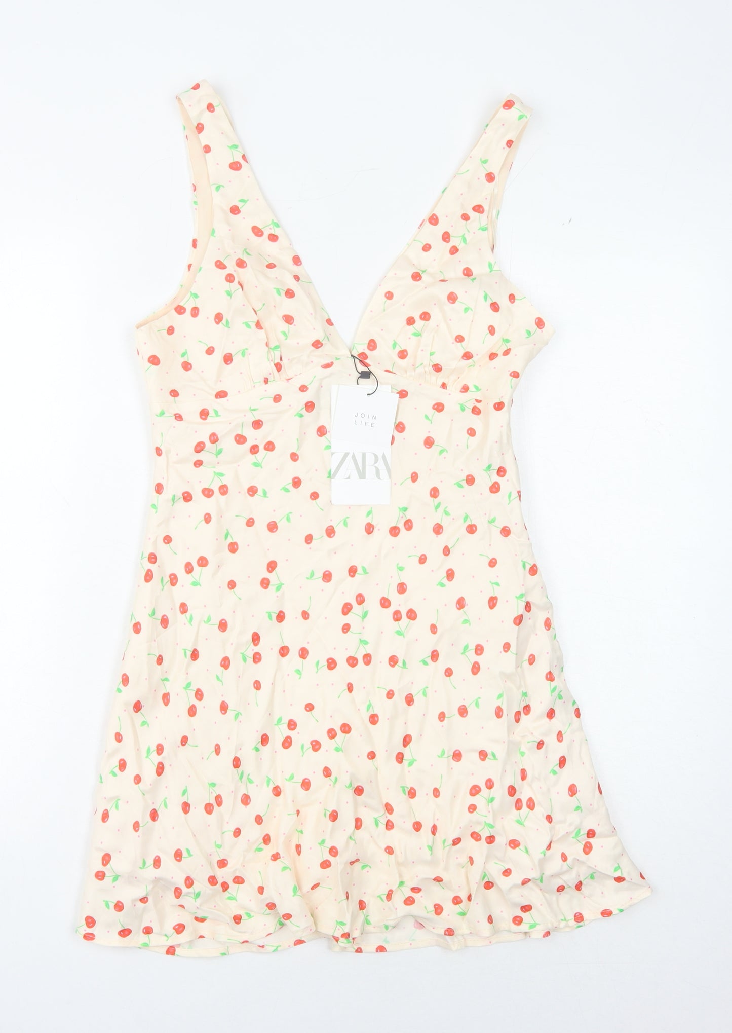 Zara Women's Floral V-Neck Dress M Multicoloured