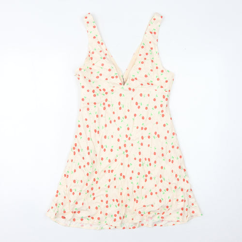 Zara Women's Floral V-Neck Dress M Multicoloured