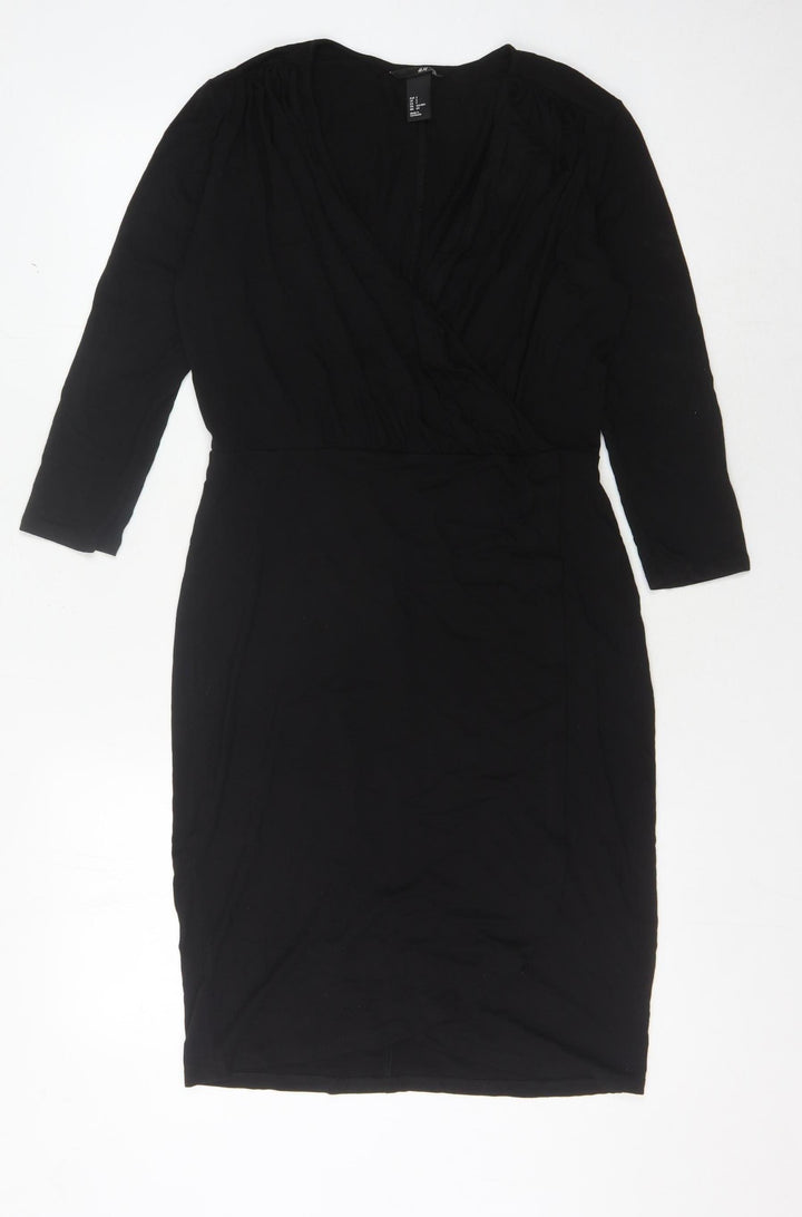 H&M Women's Black Dress, Size S, 3/4 Sleeve, Cotton Blend