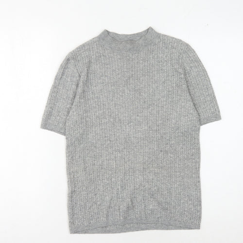 MNG Women's Grey Knit Wool High Neck Tee - Size S