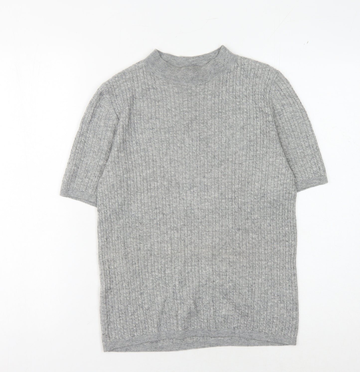 MNG Women's Grey Knit Wool High Neck Tee - Size S