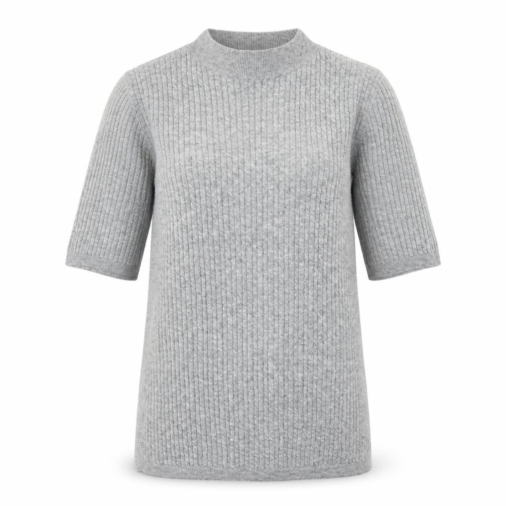 Front view of Mango Women's Grey Knit Wool High Neck Tee -, size S