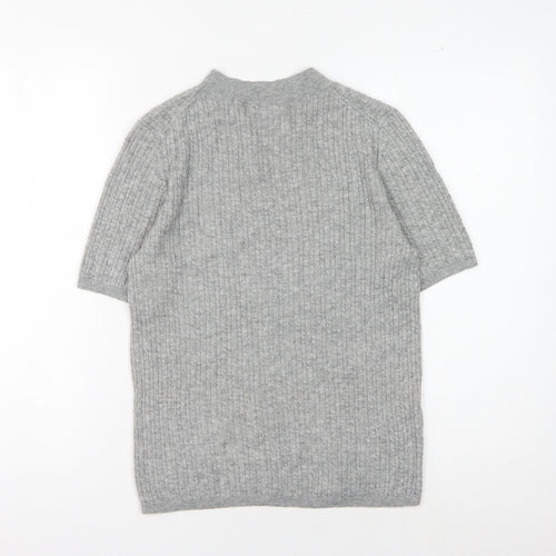 MNG Women's Grey Knit Wool High Neck Tee - Size S