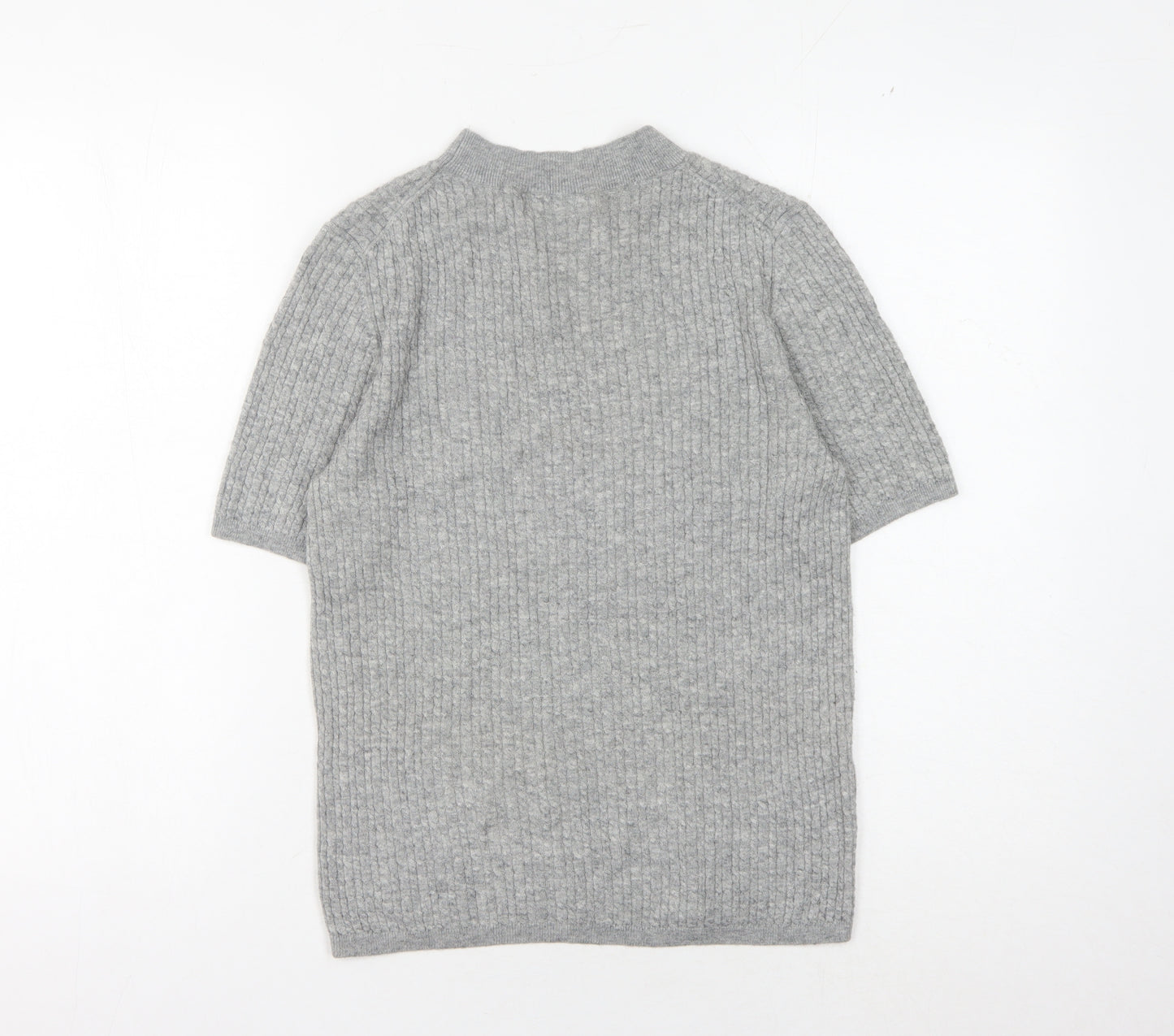 MNG Women's Grey Knit Wool High Neck Tee - Size S