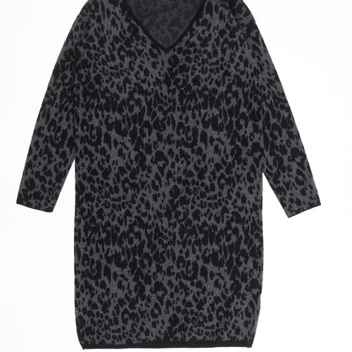 Monsoon Women's Black Grey Animal Print Knit Dress