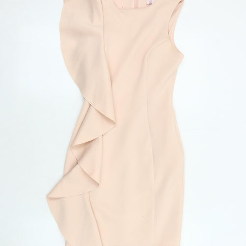 Miss Selfridge Petites Beige Bodycon Dress UK 4