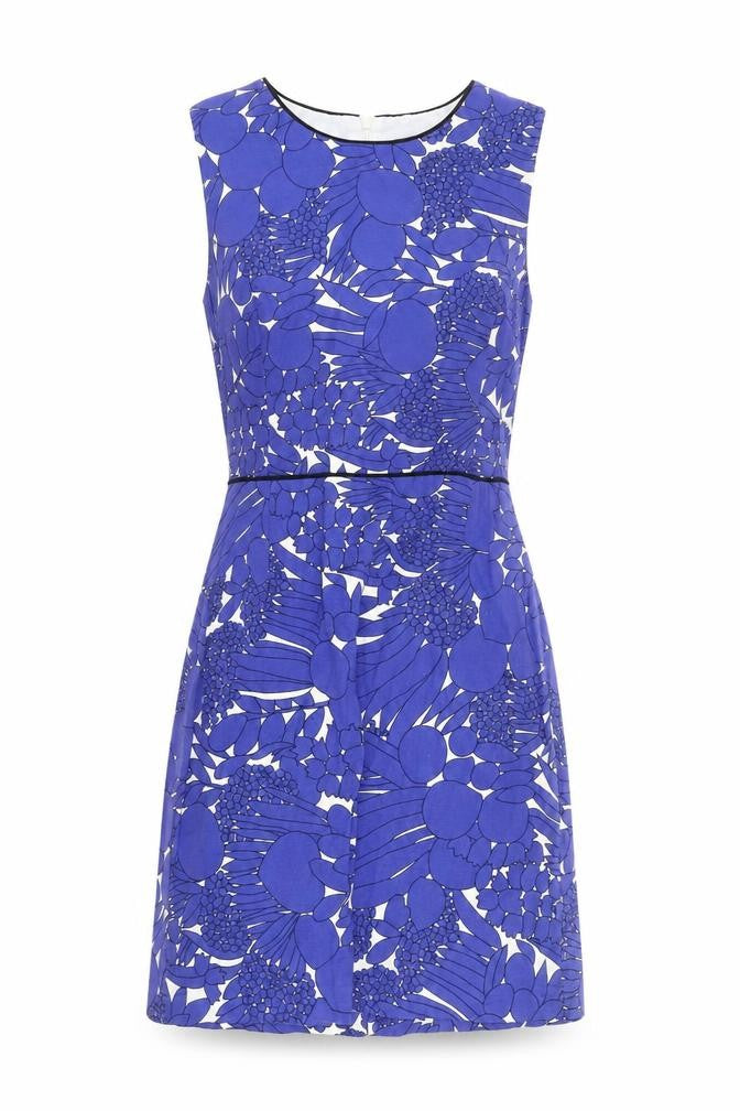 Front view of Oasis Women's Blue Floral Sleeveless Dress
