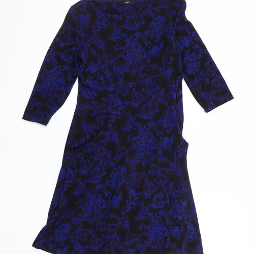M&Co Women's Blue Floral Boat Neck Dress Size 14
