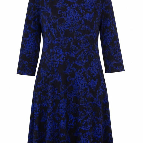 M&Co Women's Blue Floral Boat Neck Dress Size 14