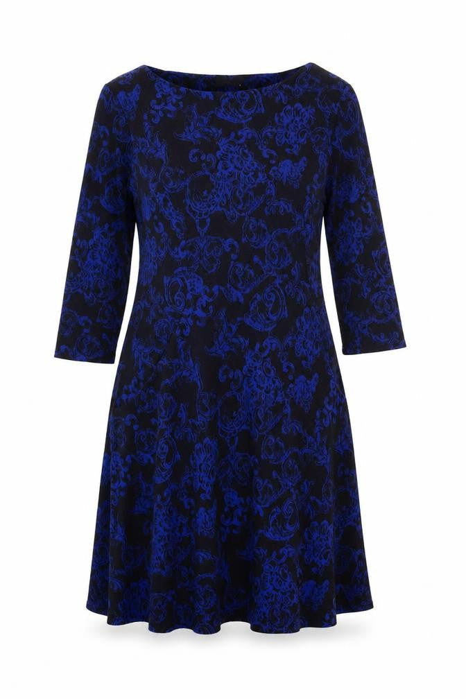 M&Co Women's Blue Floral Boat Neck Dress Size 14