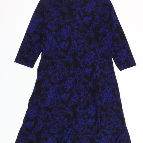 M&Co Women's Blue Floral Boat Neck Dress Size 14
