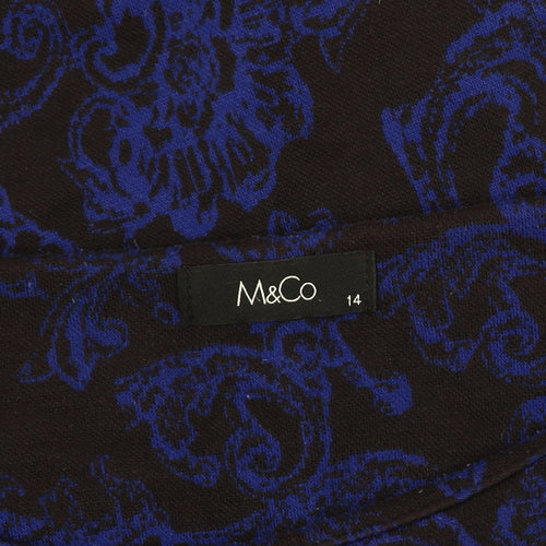 M&Co Women's Blue Floral Boat Neck Dress Size 14