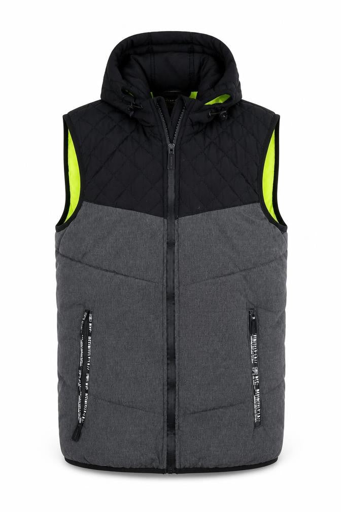 Front view of Chapter Men's Black Puffer Hooded Waistcoat S
