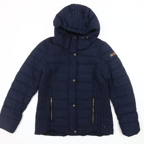 EDC Women's Blue Puffer Jacket M Hooded Zipped Pockets