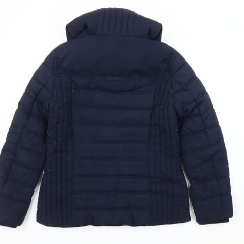 EDC Women's Blue Puffer Jacket M Hooded Zipped Pockets