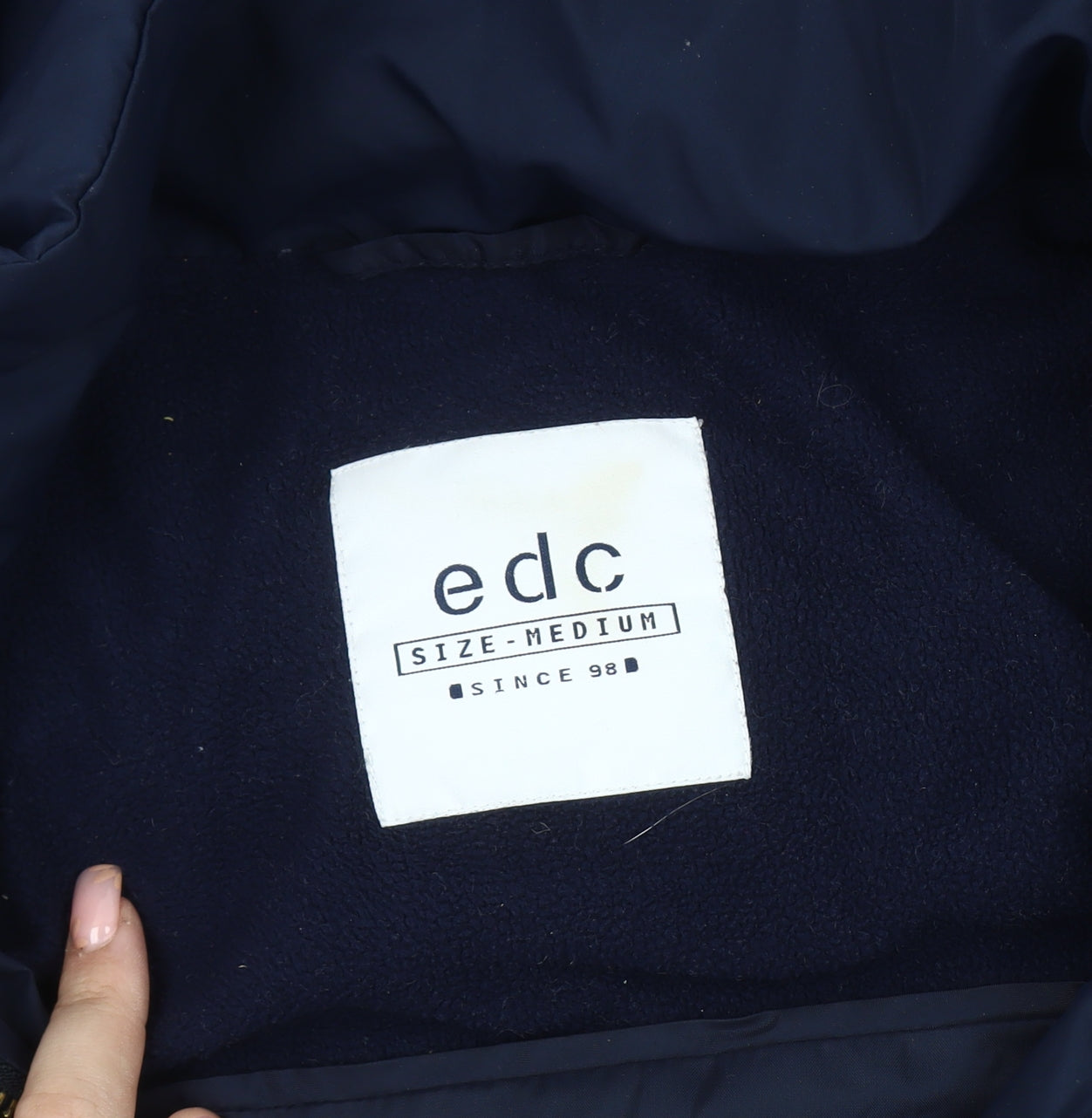 EDC Women's Blue Puffer Jacket M Hooded Zipped Pockets