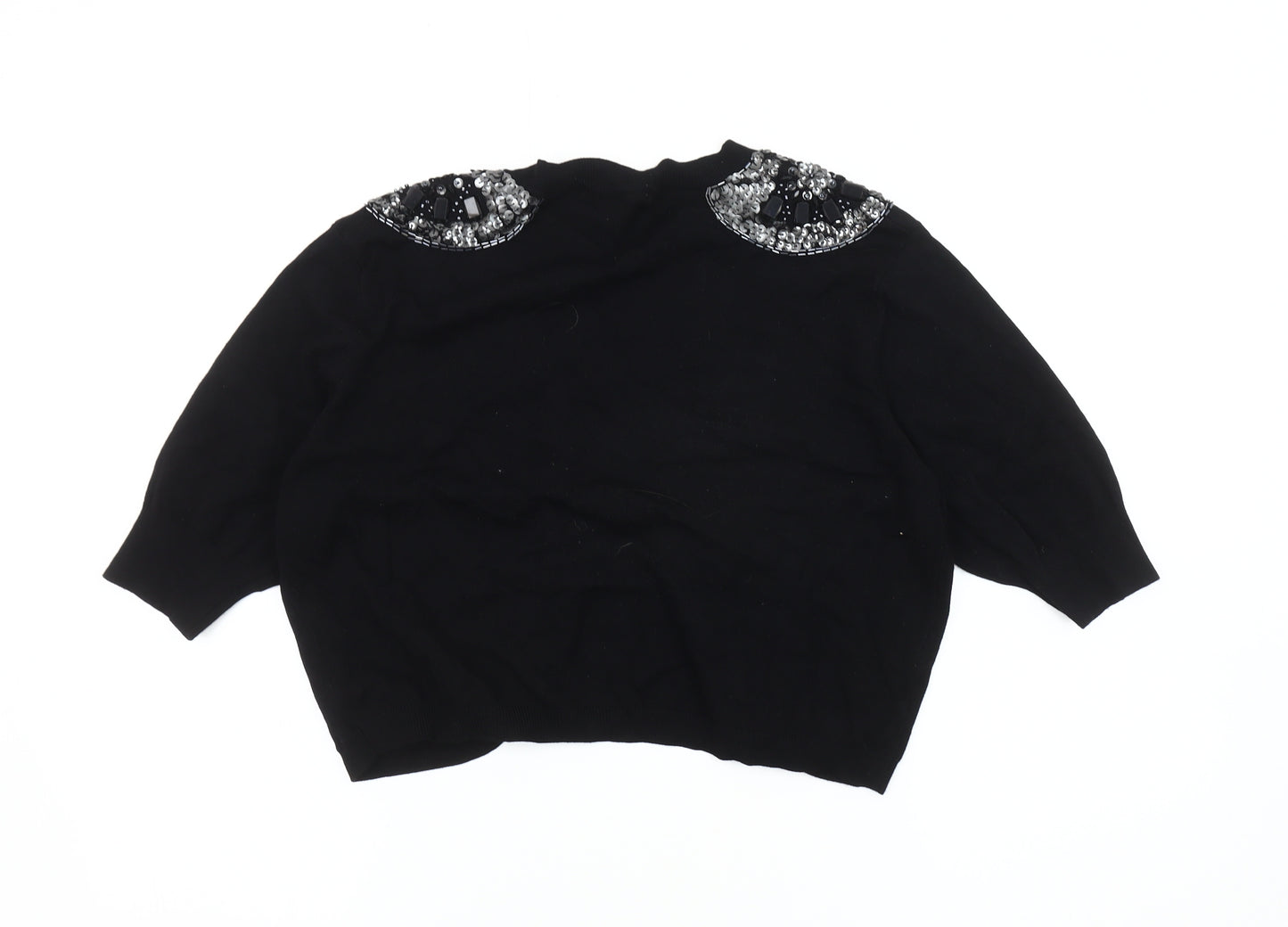 Dunnes Women's Black Beaded Open Front Cardigan M