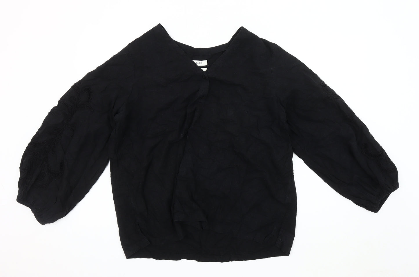 Marks and Spencer Black Linen Blend Blouse for Women - Size 18