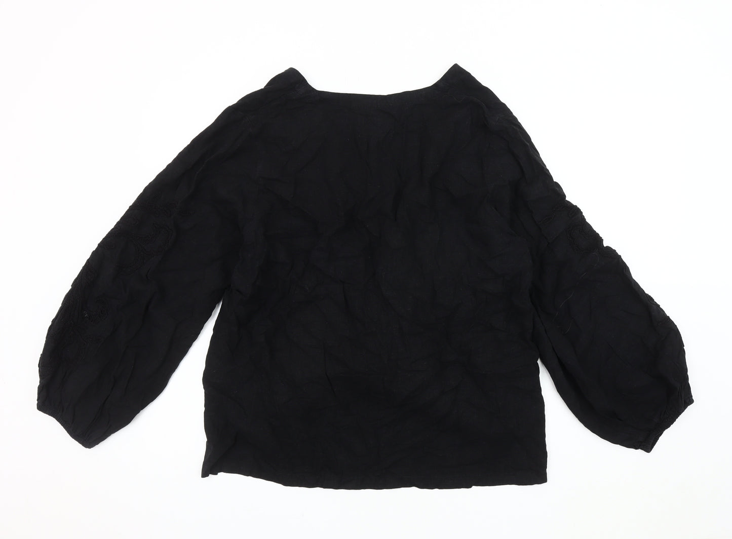 Marks and Spencer Black Linen Blend Blouse for Women - Size 18